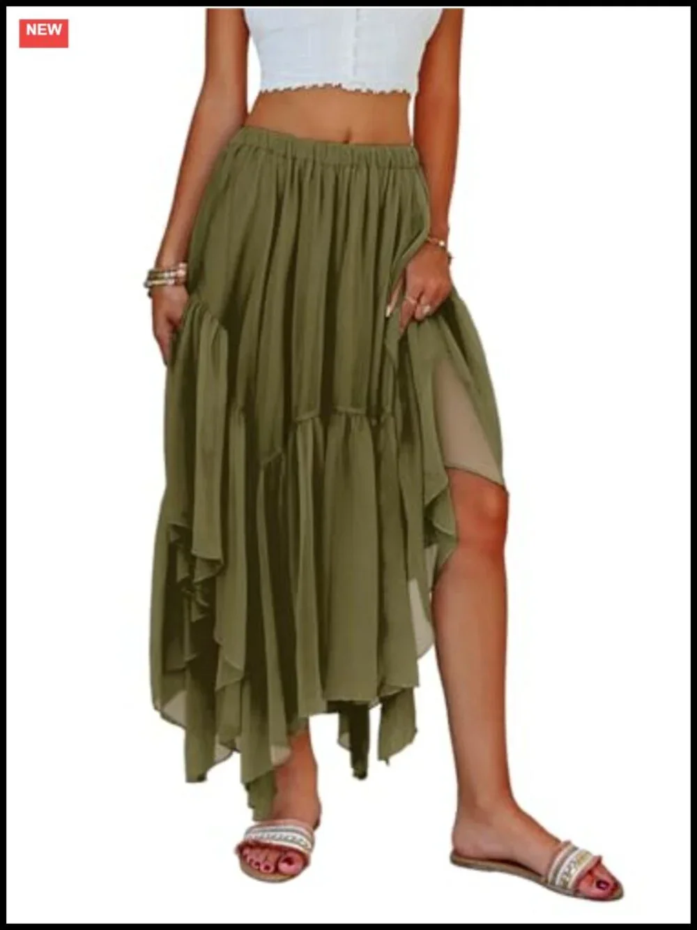 Women's Boho Maxi Skirt Asymmetric High-Low Flowy Ruffle Beach Party